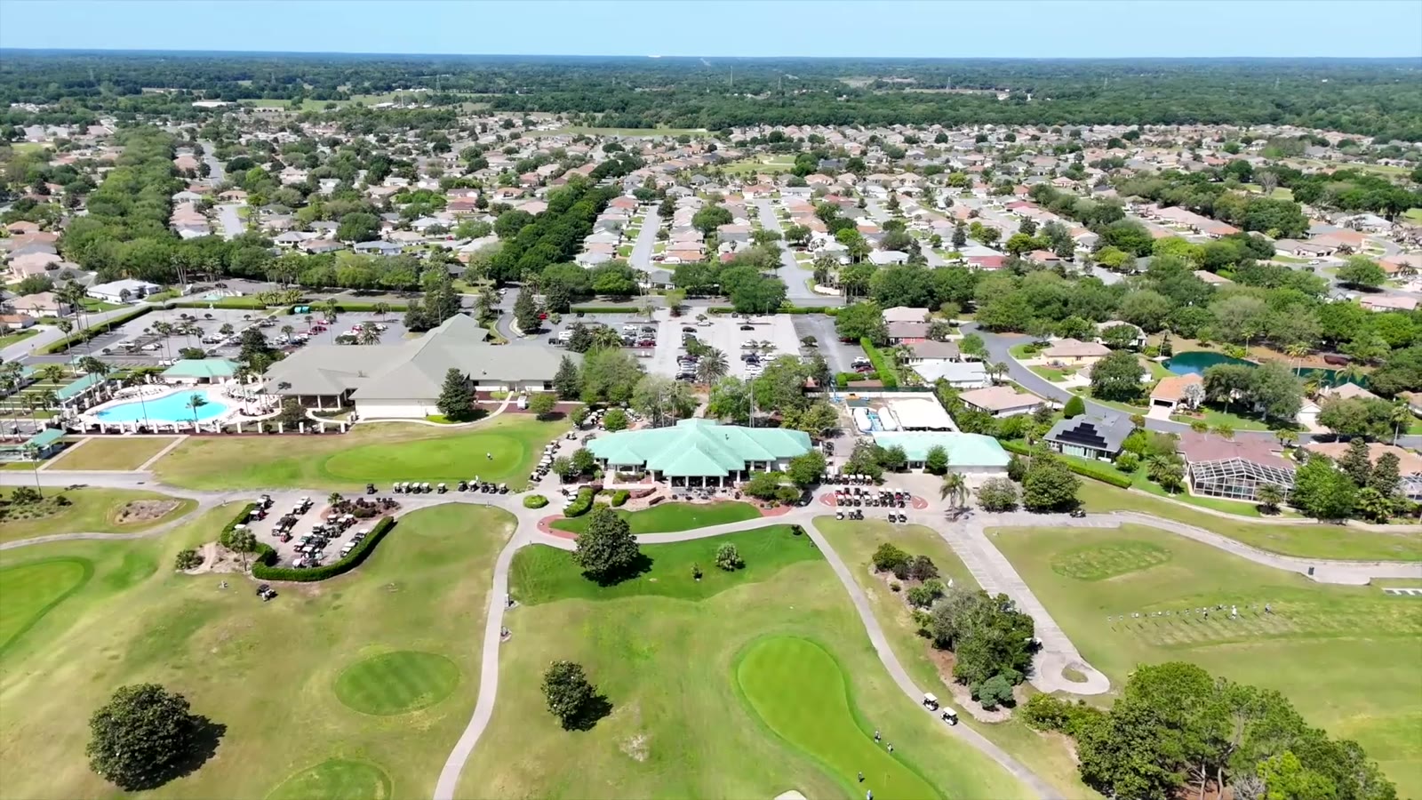 Aerial view of Del Webb Spruce Creek, golf and homes